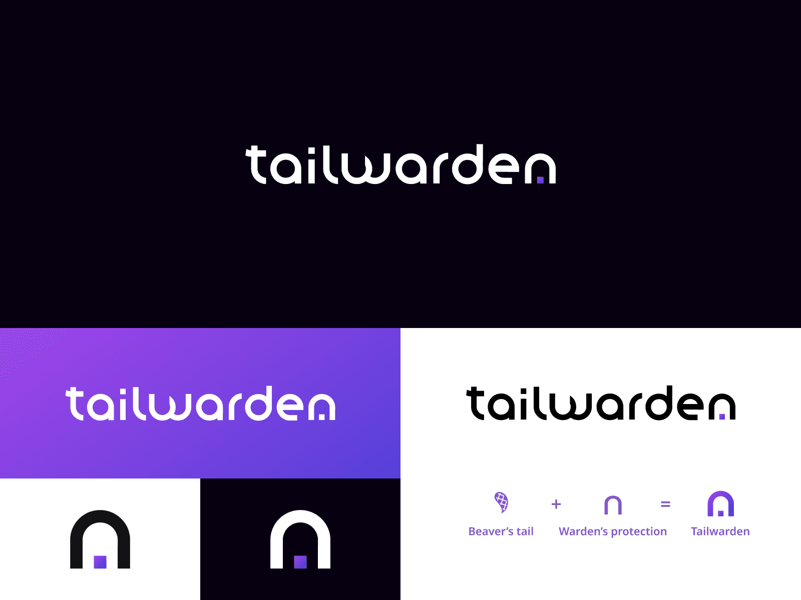 Branding elements for Tailwarden, including logo variations and how the logo was built.